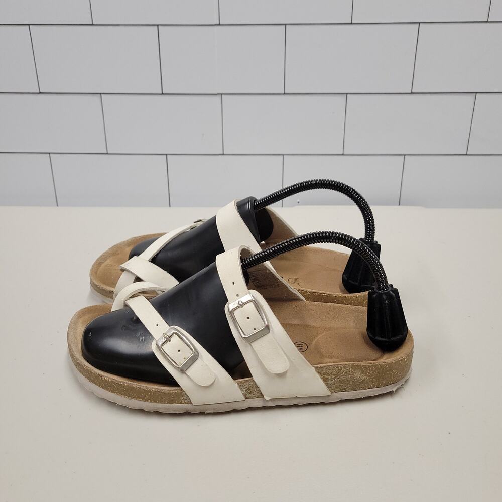 CUSHIONAIRE Women's White Double Buckle Slide Sandals Cork Footbed Size 11
